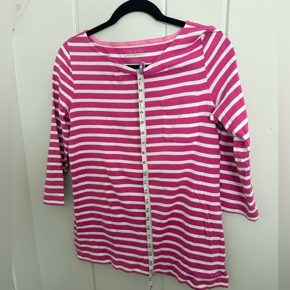 Talbots Pink & White Striped Boatneck Top / M - Picture 4 of 5